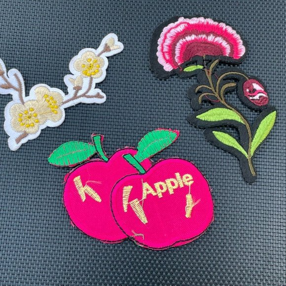 Iron On Patches Lot of 3 Patches Flower and Apple Embroidery Patches for Craft - Picture 3 of 10